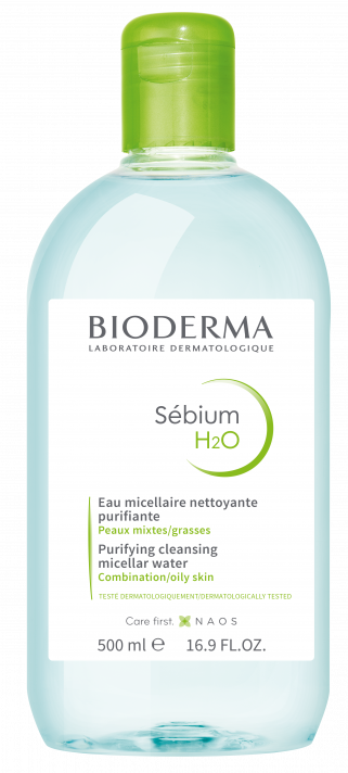 BIODERMA product photo, Sebium H2O 500ml, micellar cleansing water for acne prone skin
